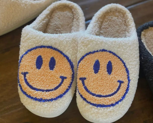 Yellow and Blue Smiley Face Slippers
