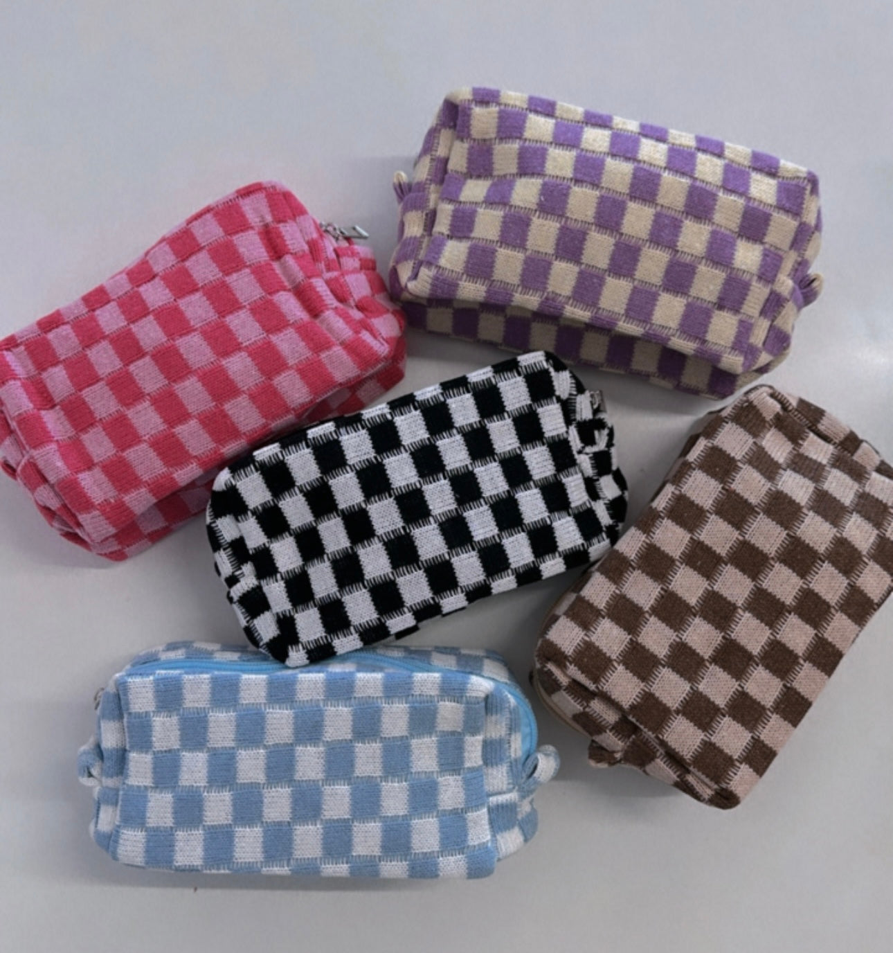Checkered cosmetic bag
