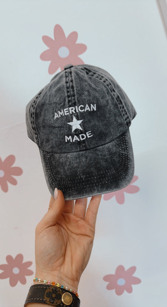 “American Made” black ball cap
